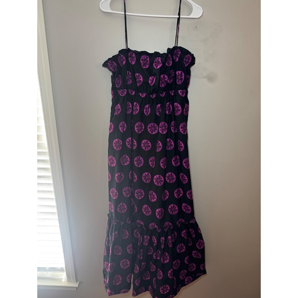 Free People "Leanna" Maxi Dress Black Purple Floral Medallion Empire Waist